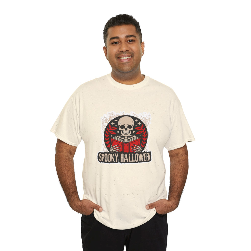 Spooky Halloween Skull Tee — Vintage Skeleton Reading Book Halloween T-Shirt