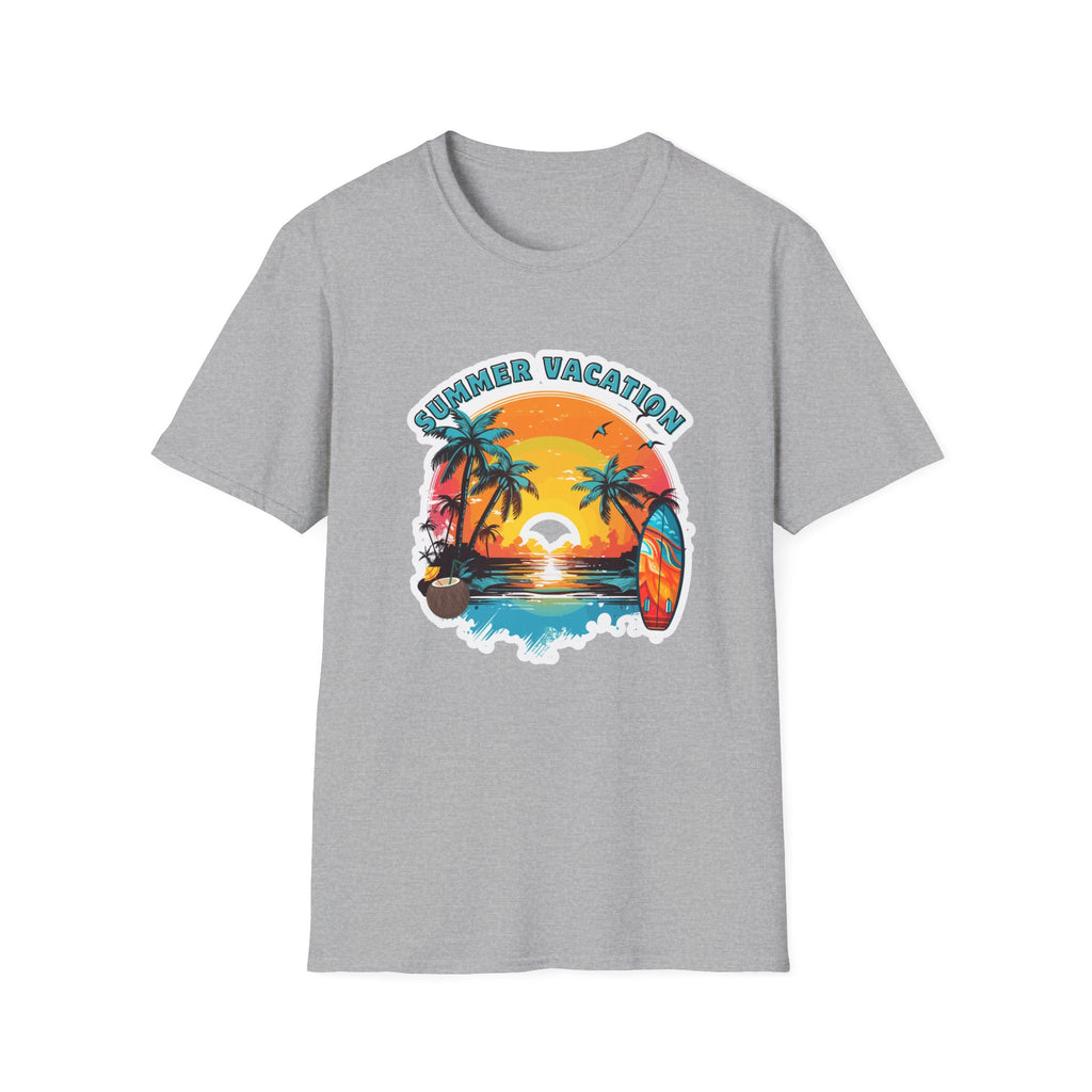 Summer Vacation T-Shirt – Tropical Sunset Surf Graphic