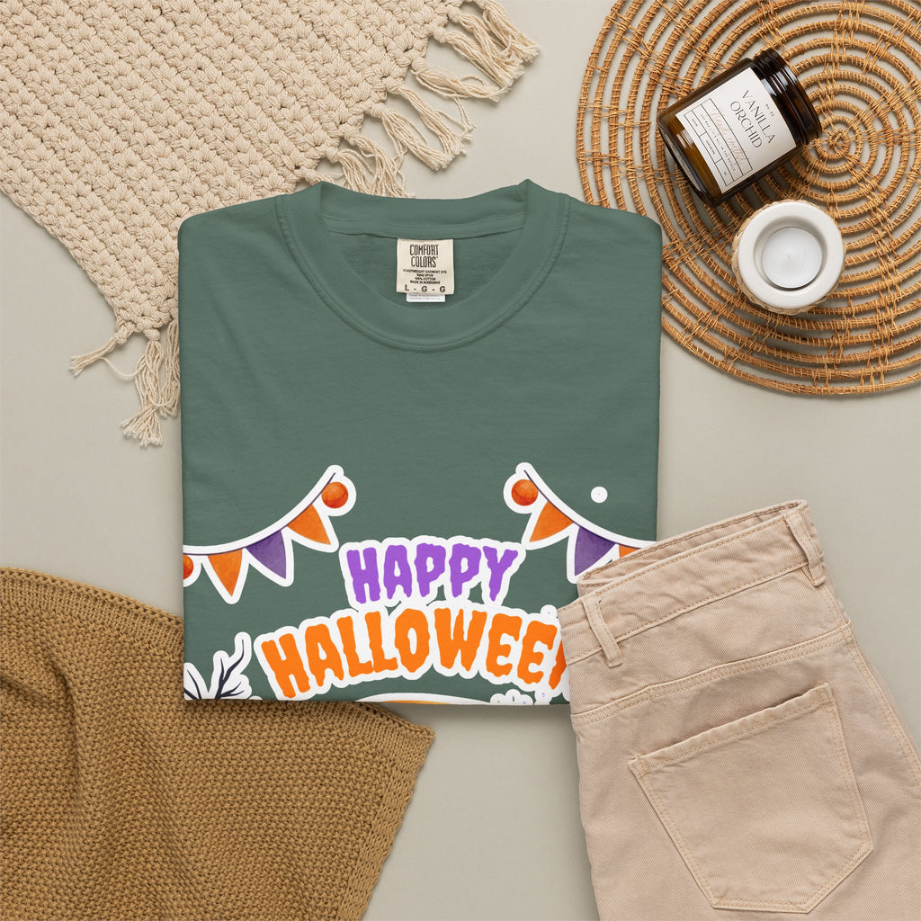 Happy Halloween T-Shirt — Ghost, Pumpkins & Graveyard Halloween Tee