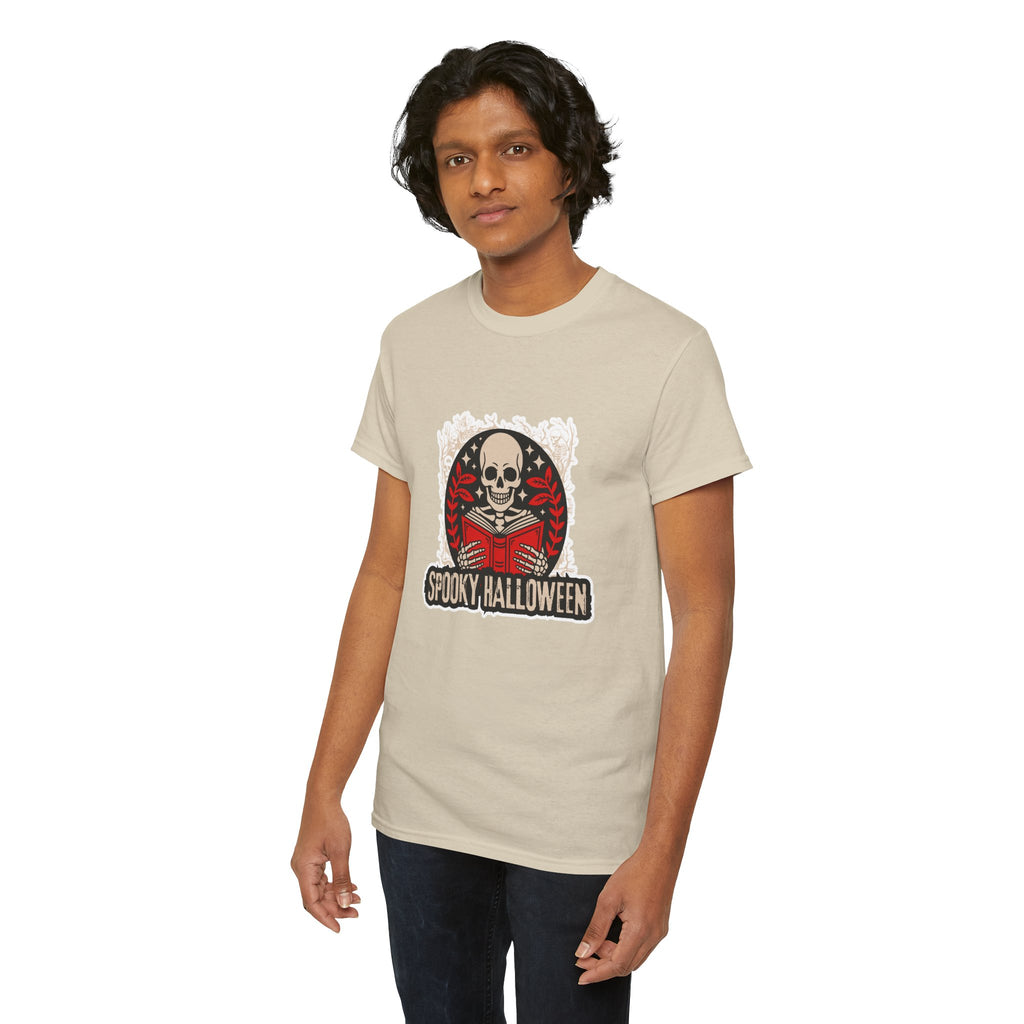 Spooky Halloween Skull Tee — Vintage Skeleton Reading Book Halloween T-Shirt