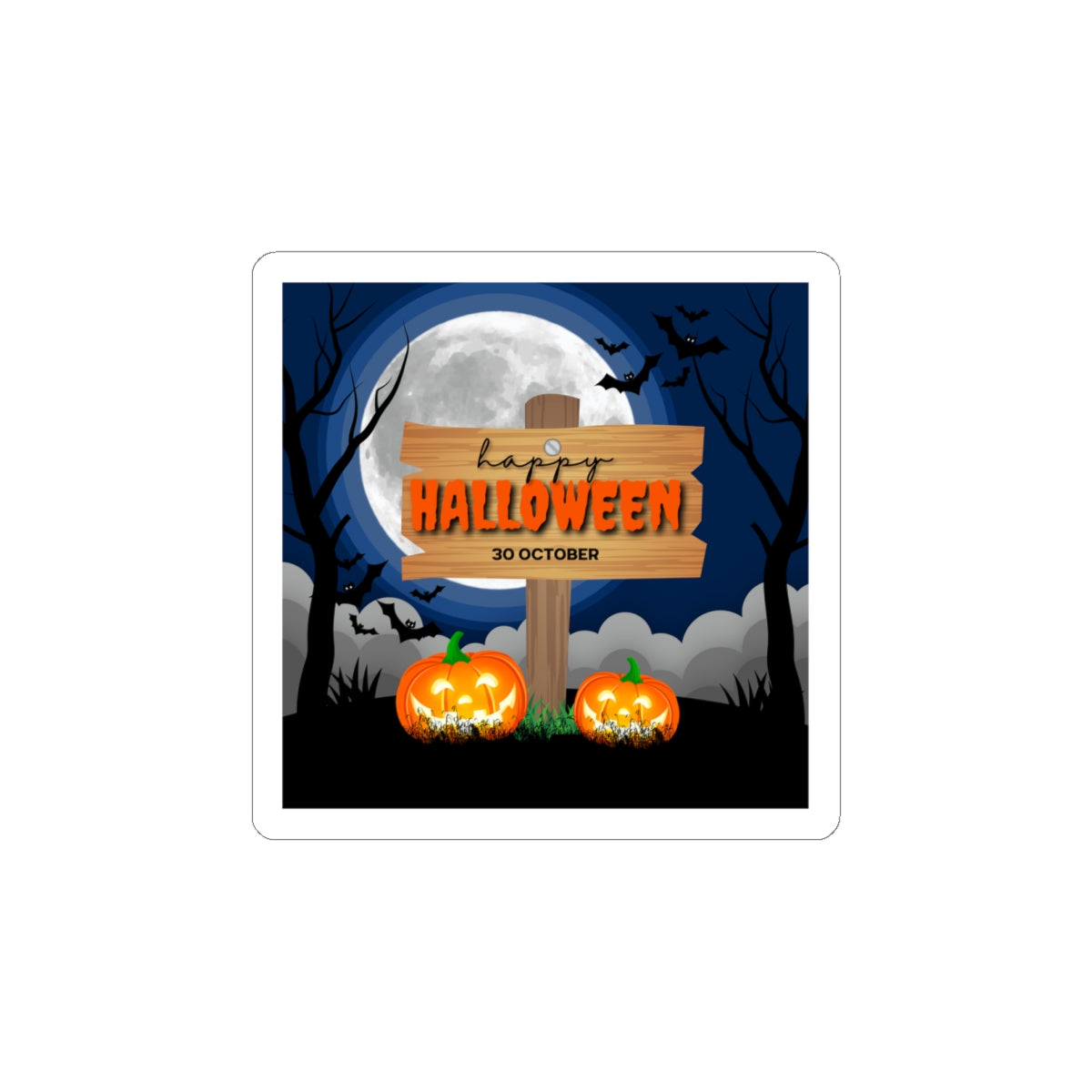 Happy Halloween Pumpkin Sticker — Halloween Kiss-Cut Decal (30 October)