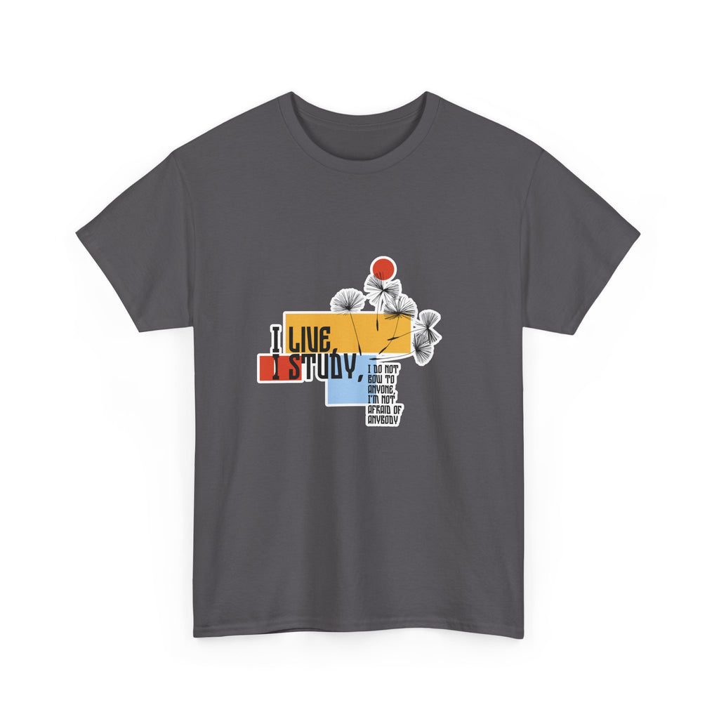 T-Shirt — I Live, I Study Graphic Tee (Minimalist Floral Collage)