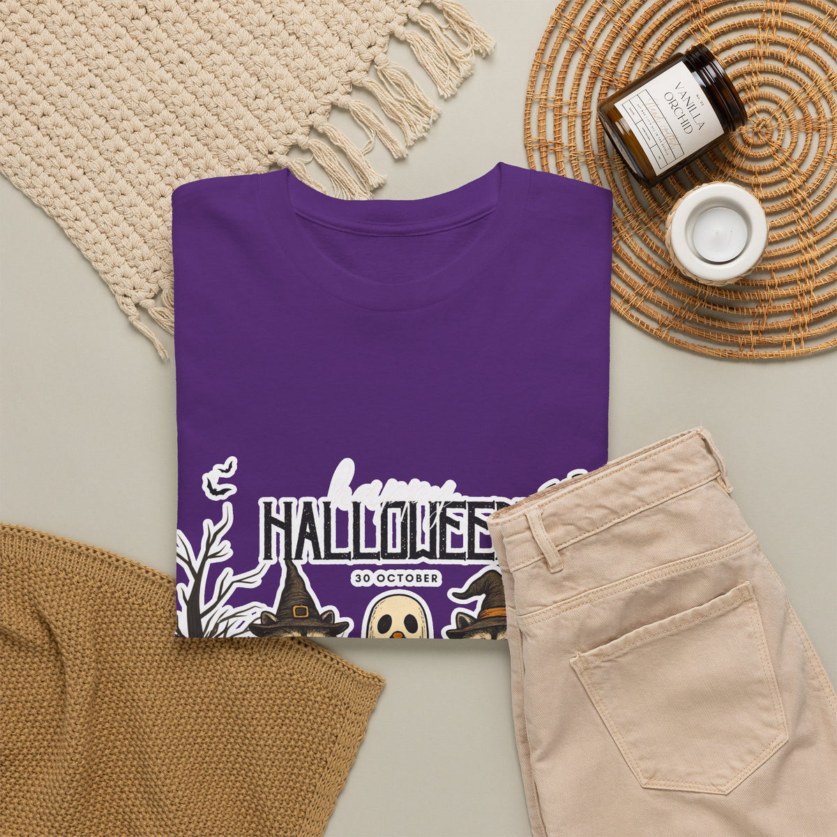 Halloween Raccoon Ghost Pumpkin T‑Shirt — Cute Spooky Costume Trio Tee