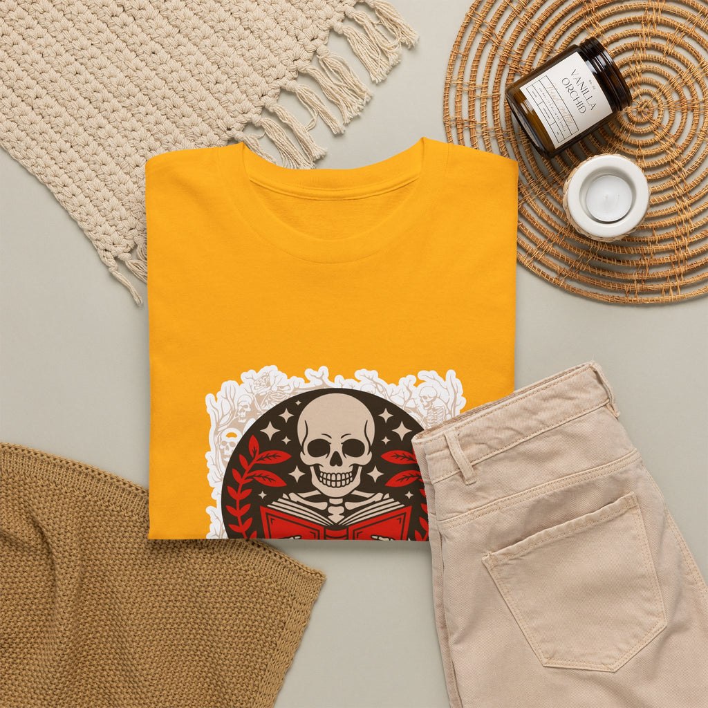 Spooky Halloween Skull Tee — Vintage Skeleton Reading Book Halloween T-Shirt