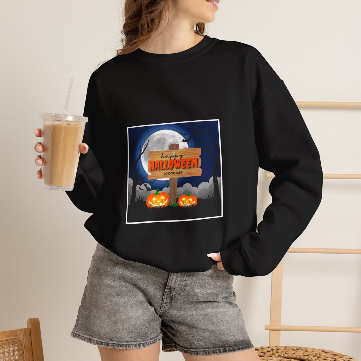 Halloween Crewneck Sweatshirt - Spooky Night Pumpkins Design