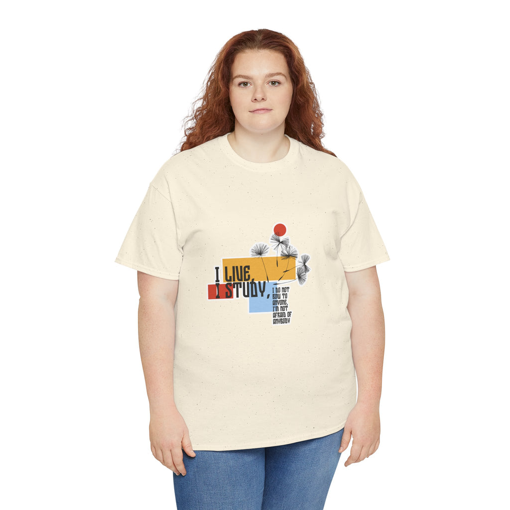 T-Shirt — I Live, I Study Graphic Tee (Minimalist Floral Collage)