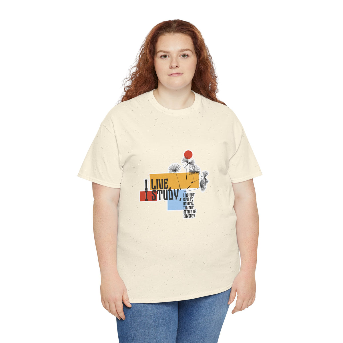T-Shirt — I Live, I Study Graphic Tee (Minimalist Floral Collage)