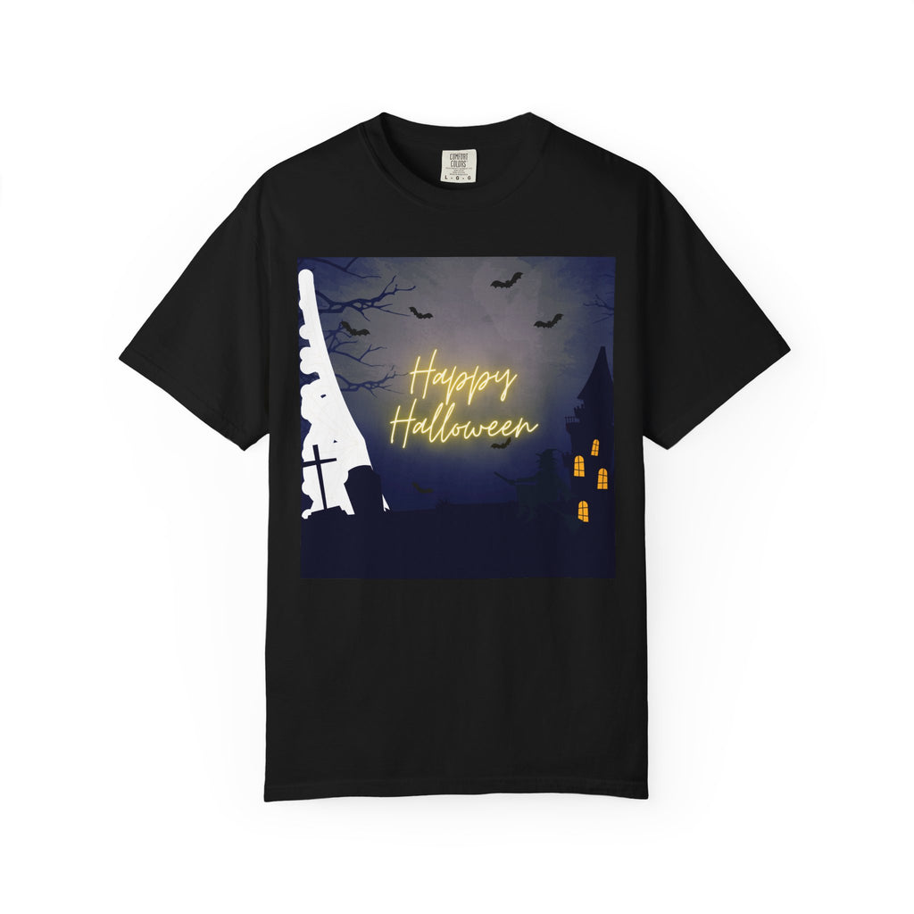 Halloween Night T-Shirt — "Happy Halloween" Haunted Graveyard Design