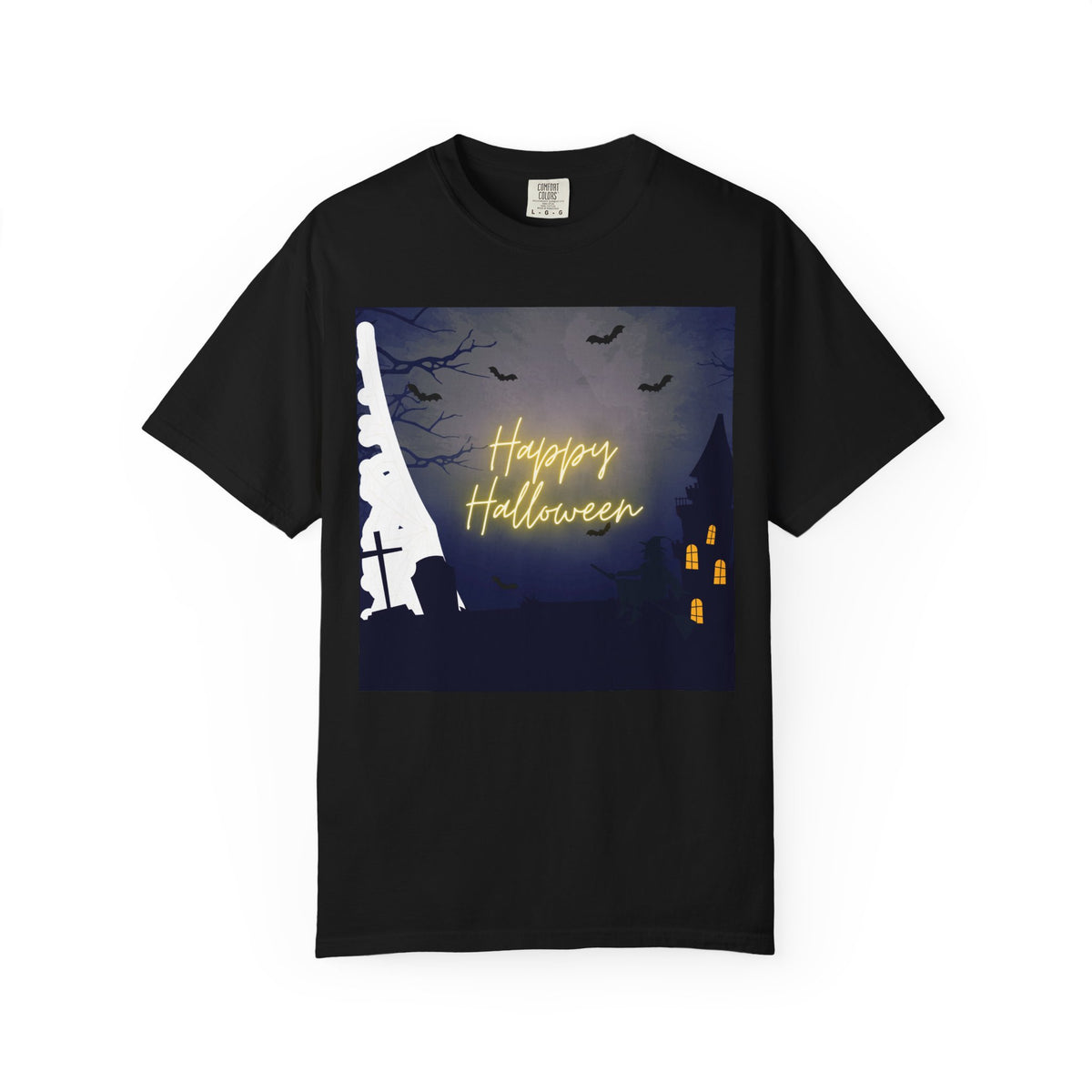 Halloween Night T-Shirt — "Happy Halloween" Haunted Graveyard Design