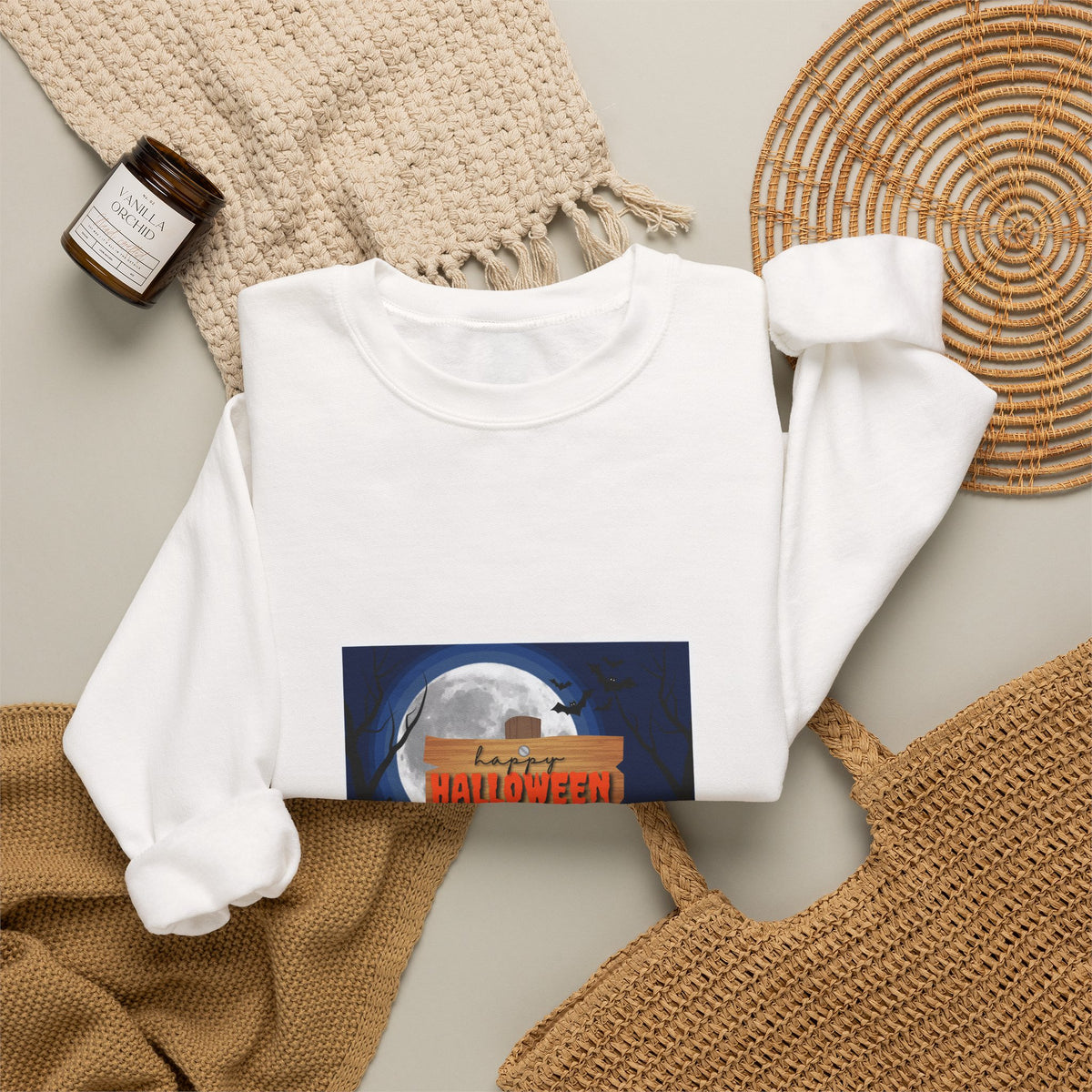 Halloween Crewneck Sweatshirt - Spooky Night Pumpkins Design