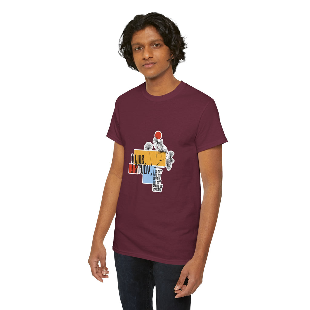 T-Shirt — I Live, I Study Graphic Tee (Minimalist Floral Collage)
