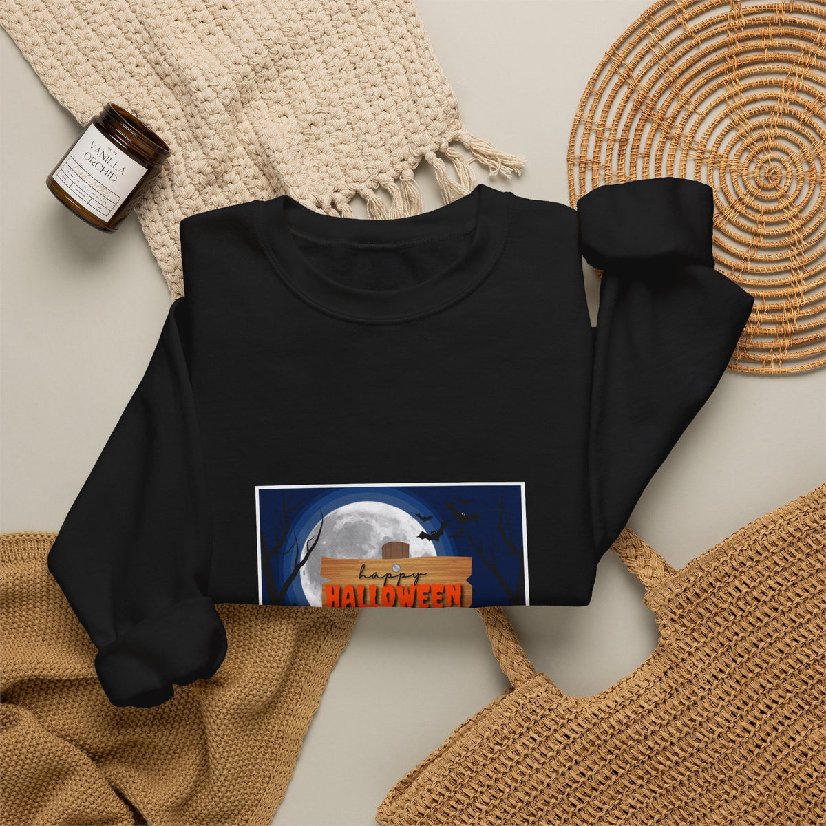 Halloween Crewneck Sweatshirt - Spooky Night Pumpkins Design