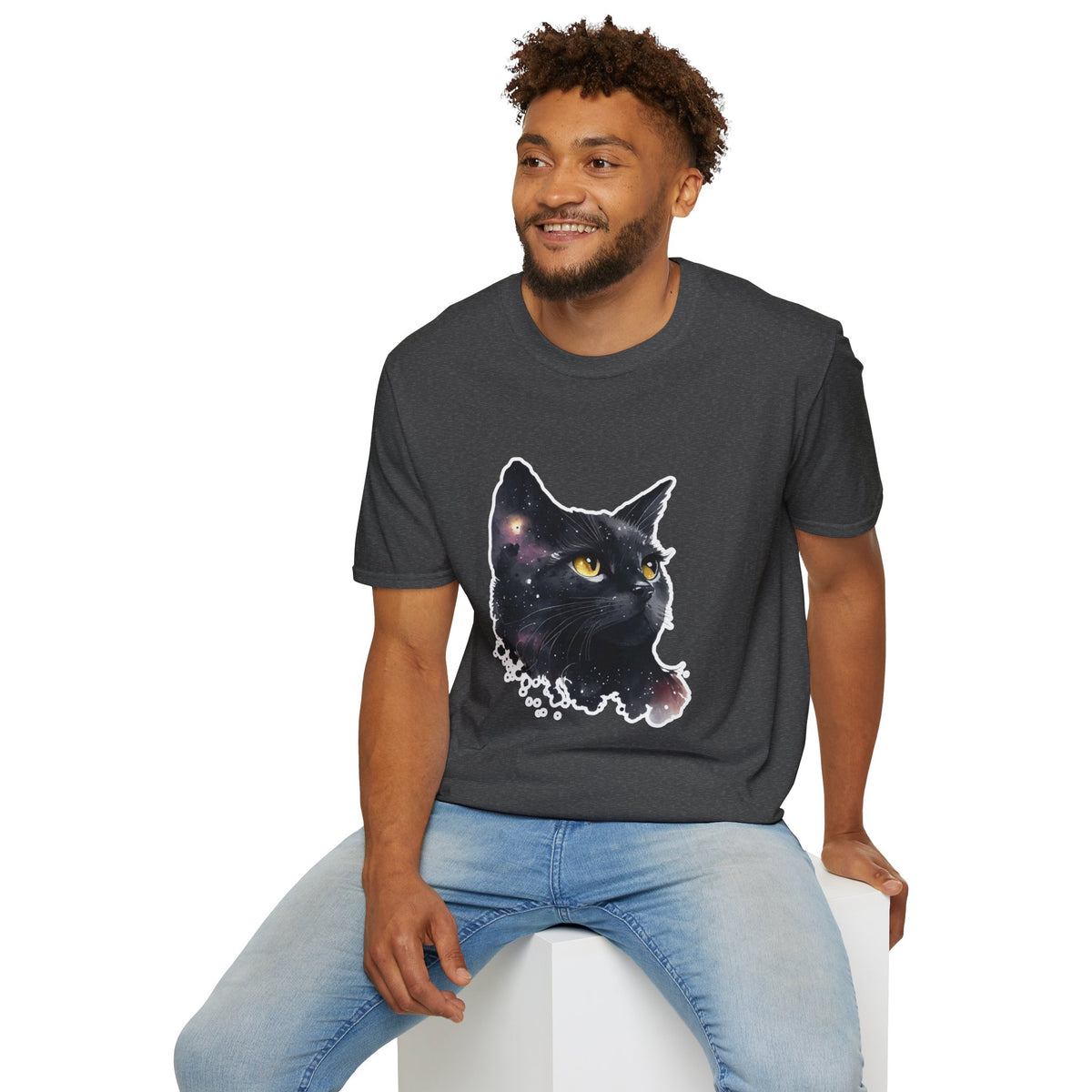 Galaxy Black Cat T-Shirt — Cosmic Cat Portrait Tee