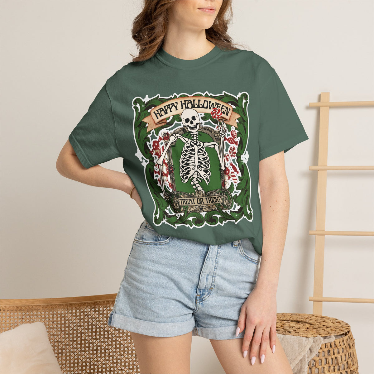 Happy Halloween Skeleton T-Shirt — Vintage Trick or Treat Graphic Tee