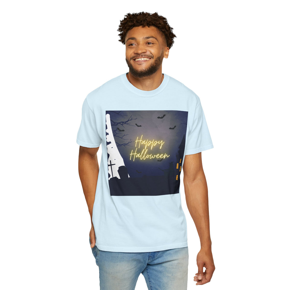Halloween Night T-Shirt — "Happy Halloween" Haunted Graveyard Design