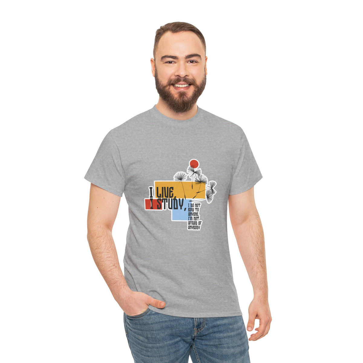T-Shirt — I Live, I Study Graphic Tee (Minimalist Floral Collage)