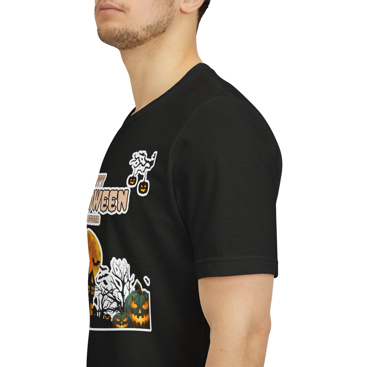 Halloween Haunted House T-Shirt — "Happy Halloween" Pumpkin Spooky Tee