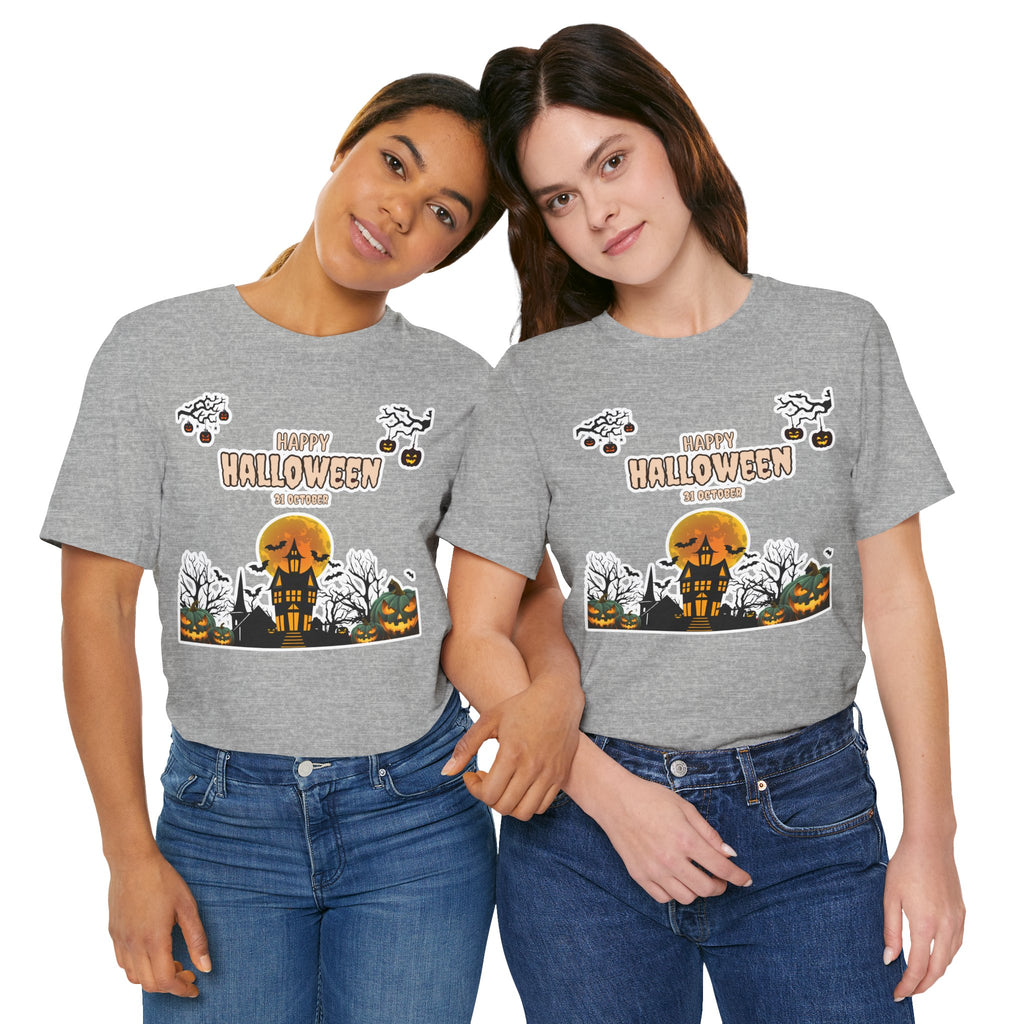 Halloween Haunted House T-Shirt — "Happy Halloween" Pumpkin Spooky Tee