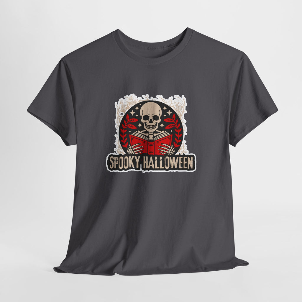 Spooky Halloween Skull Tee — Vintage Skeleton Reading Book Halloween T-Shirt