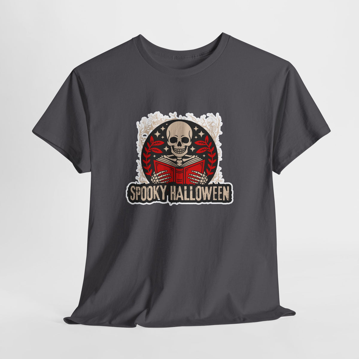 Spooky Halloween Skull Tee — Vintage Skeleton Reading Book Halloween T-Shirt