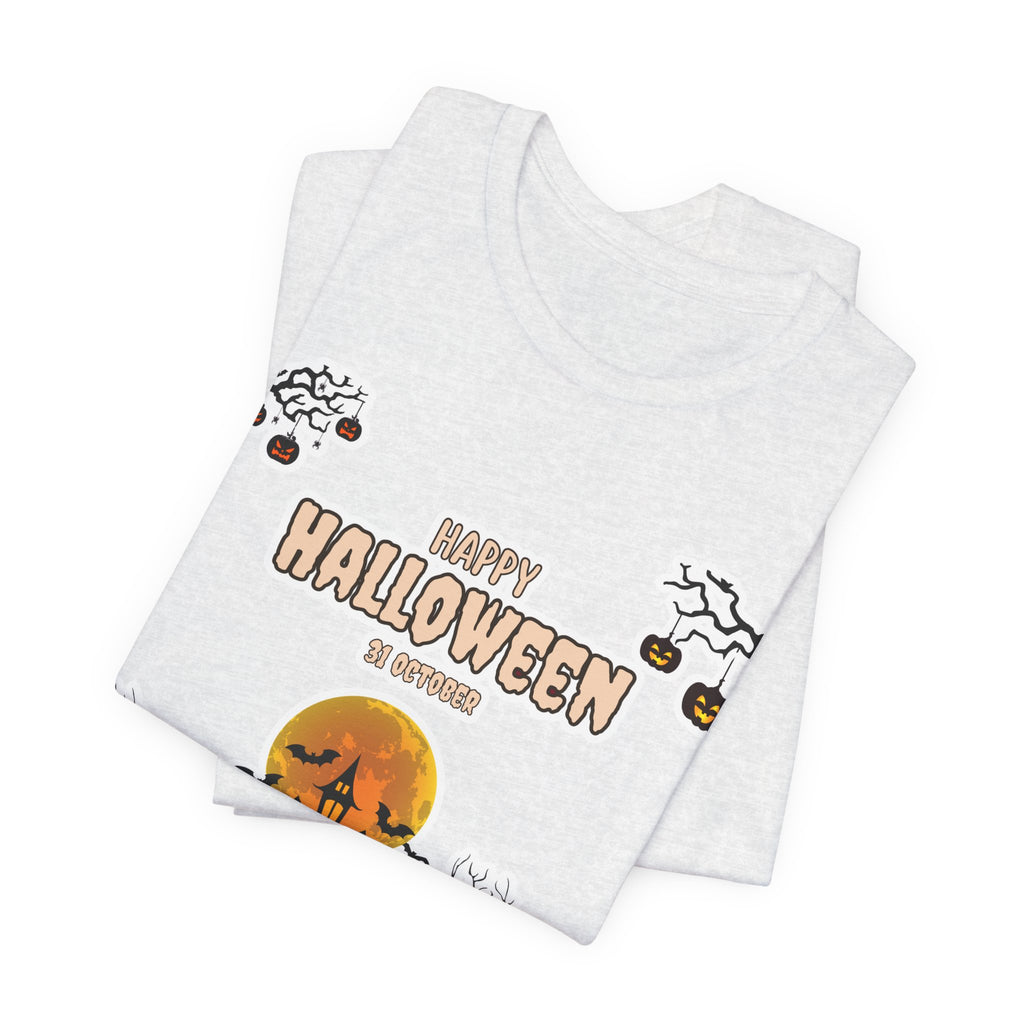Halloween Haunted House T-Shirt — "Happy Halloween" Pumpkin Spooky Tee