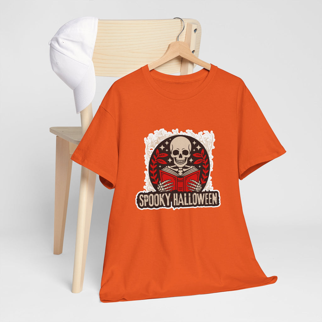Spooky Halloween Skull Tee — Vintage Skeleton Reading Book Halloween T-Shirt