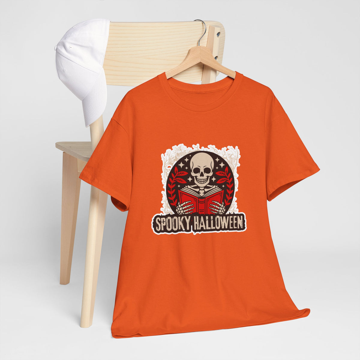 Spooky Halloween Skull Tee — Vintage Skeleton Reading Book Halloween T-Shirt