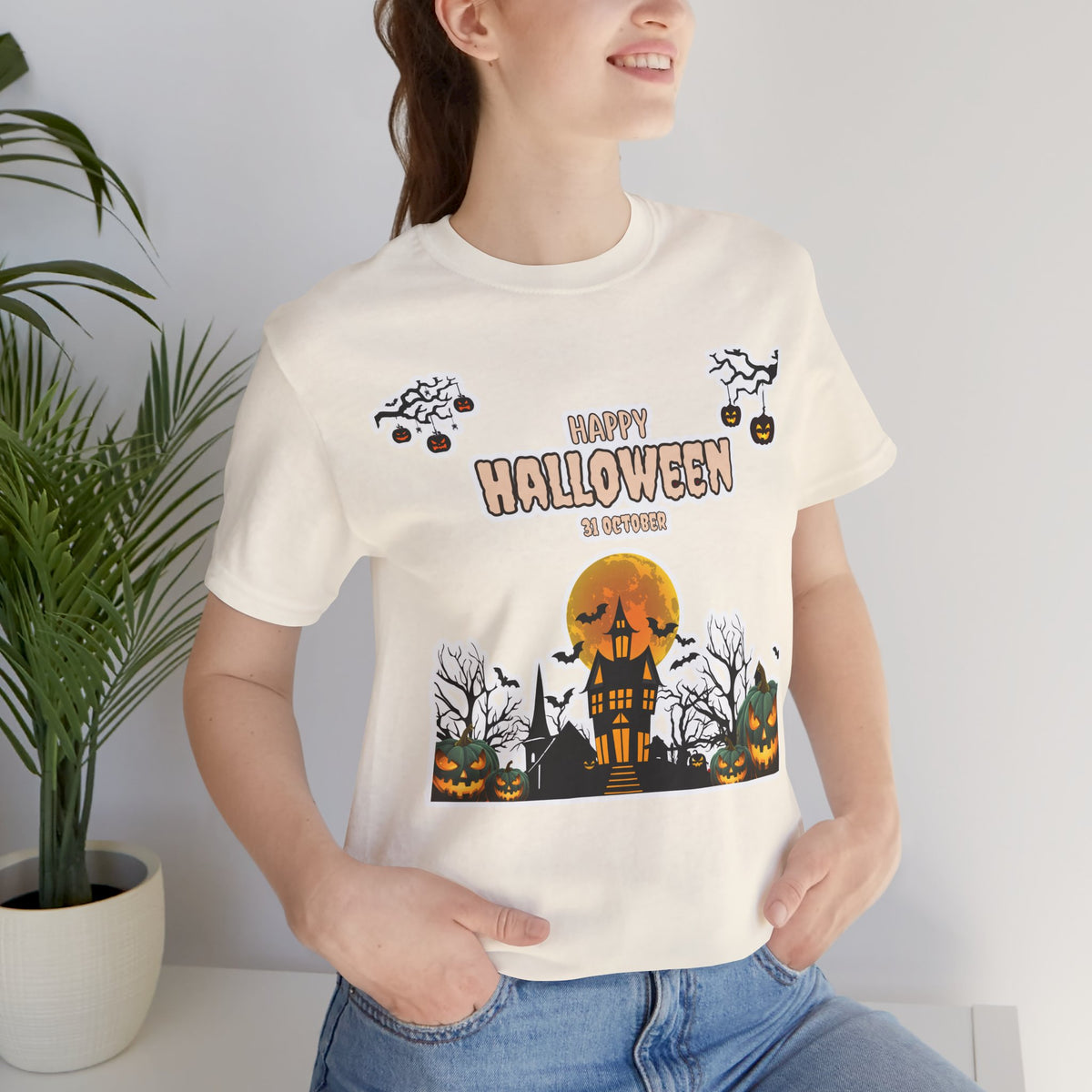 Halloween Haunted House T-Shirt — "Happy Halloween" Pumpkin Spooky Tee