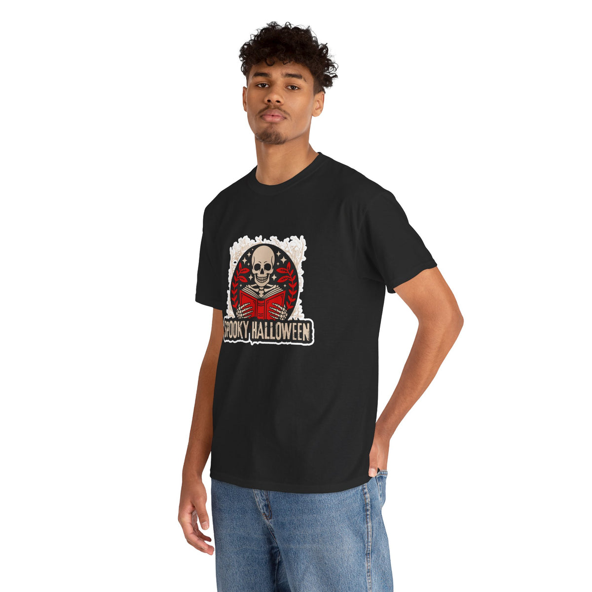 Spooky Halloween Skull Tee — Vintage Skeleton Reading Book Halloween T-Shirt