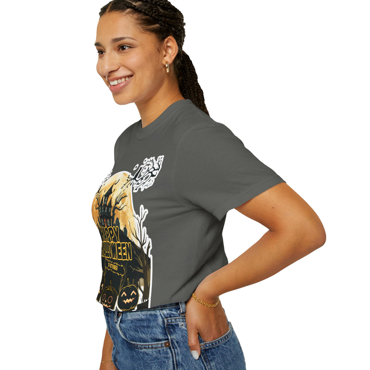 Halloween Haunted House T-Shirt — "Happy Halloween" Pumpkin Graphic Tee