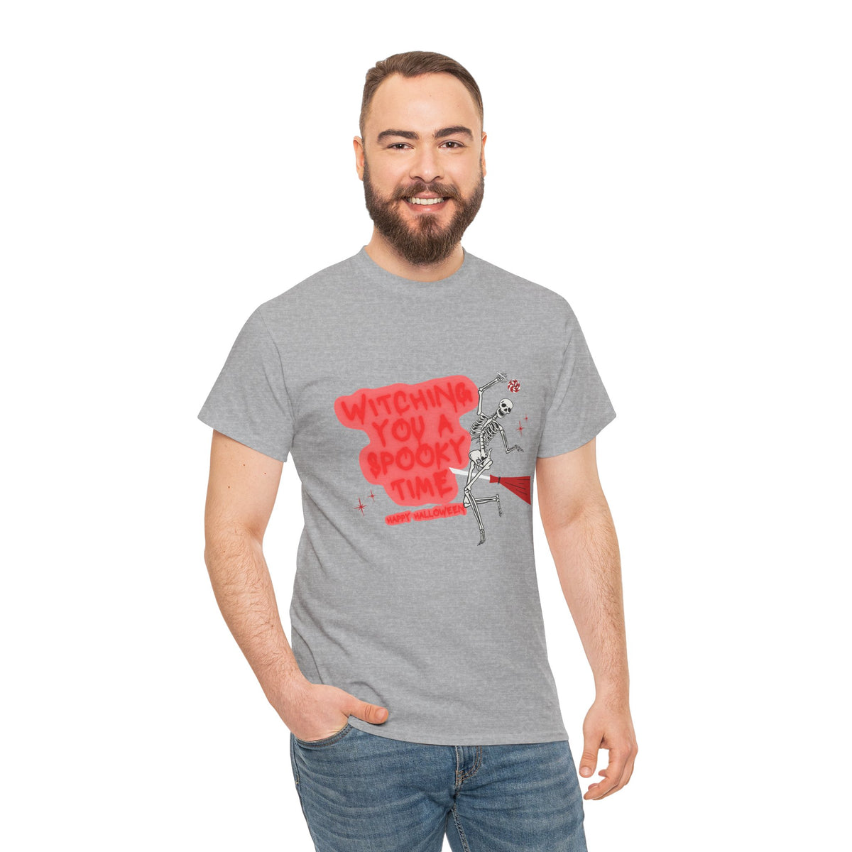 Skeleton 'Witching You a Spooky Time' Halloween T-Shirt
