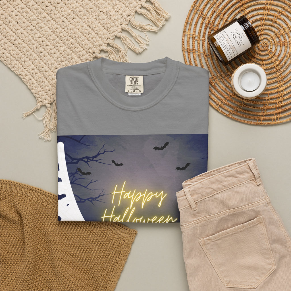 Halloween Night T-Shirt — "Happy Halloween" Haunted Graveyard Design