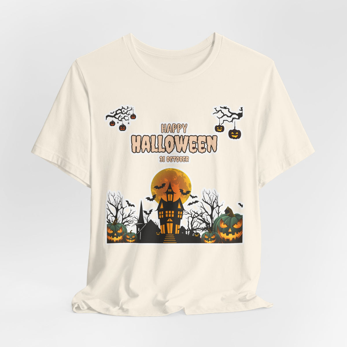 Halloween Haunted House T-Shirt — "Happy Halloween" Pumpkin Spooky Tee