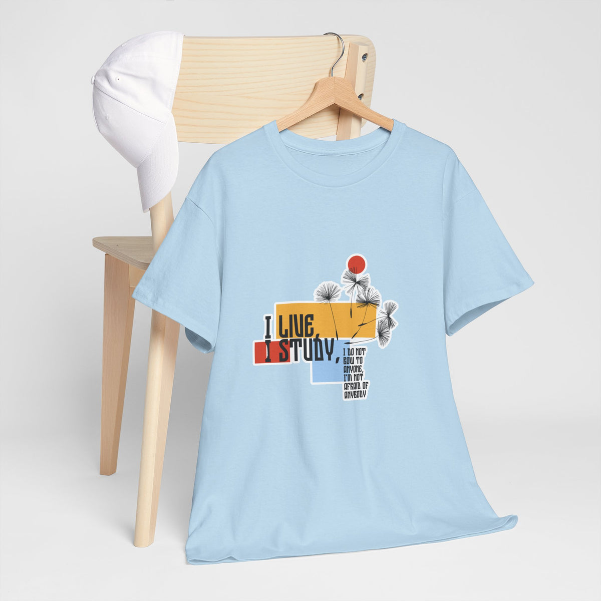 T-Shirt — I Live, I Study Graphic Tee (Minimalist Floral Collage)
