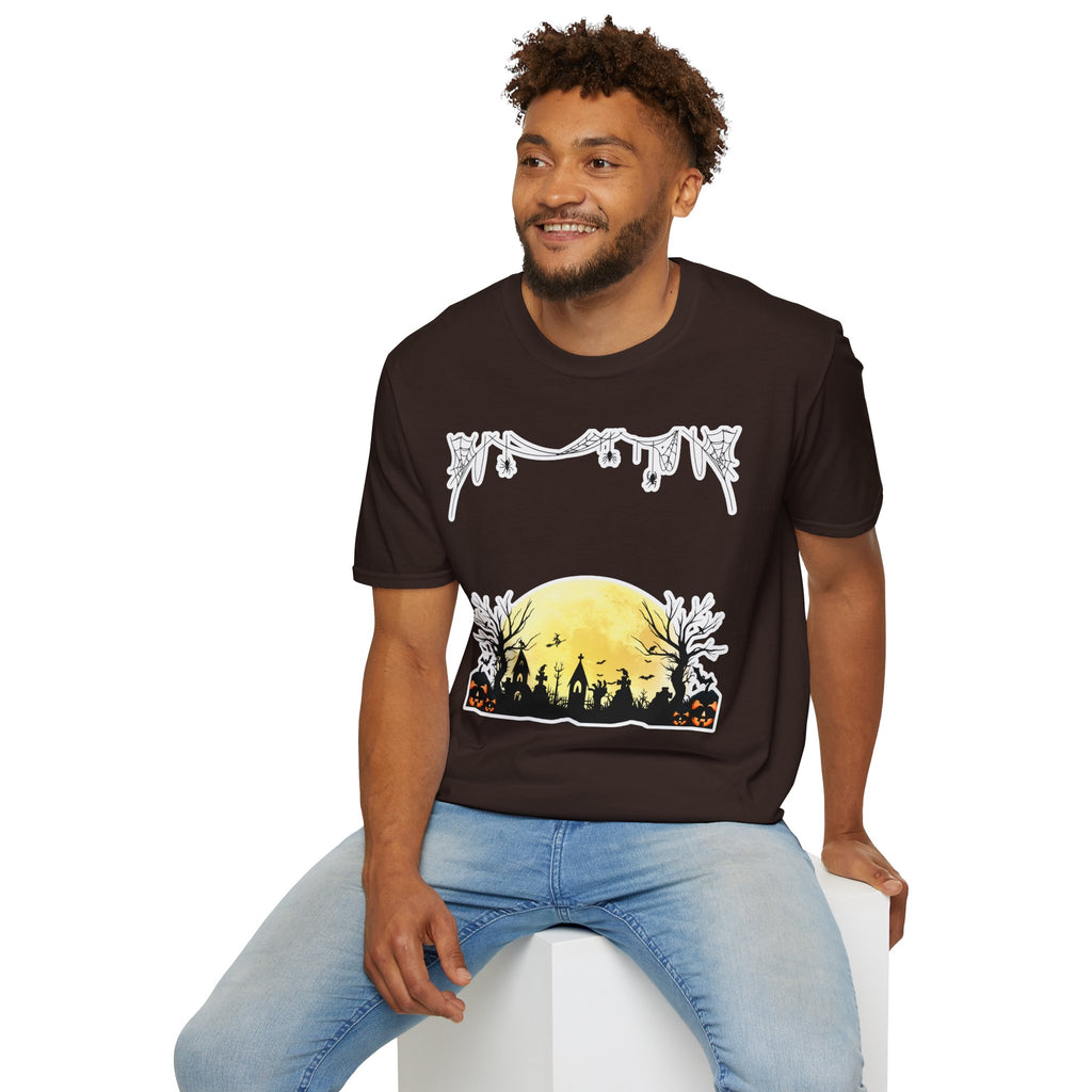 Halloween Moon Silhouette T-Shirt — Spooky Graveyard Pumpkin Scene