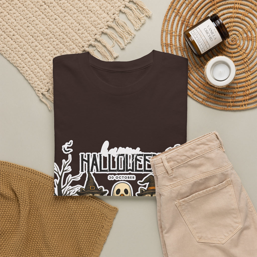 Halloween Raccoon Ghost Pumpkin T‑Shirt — Cute Spooky Costume Trio Tee