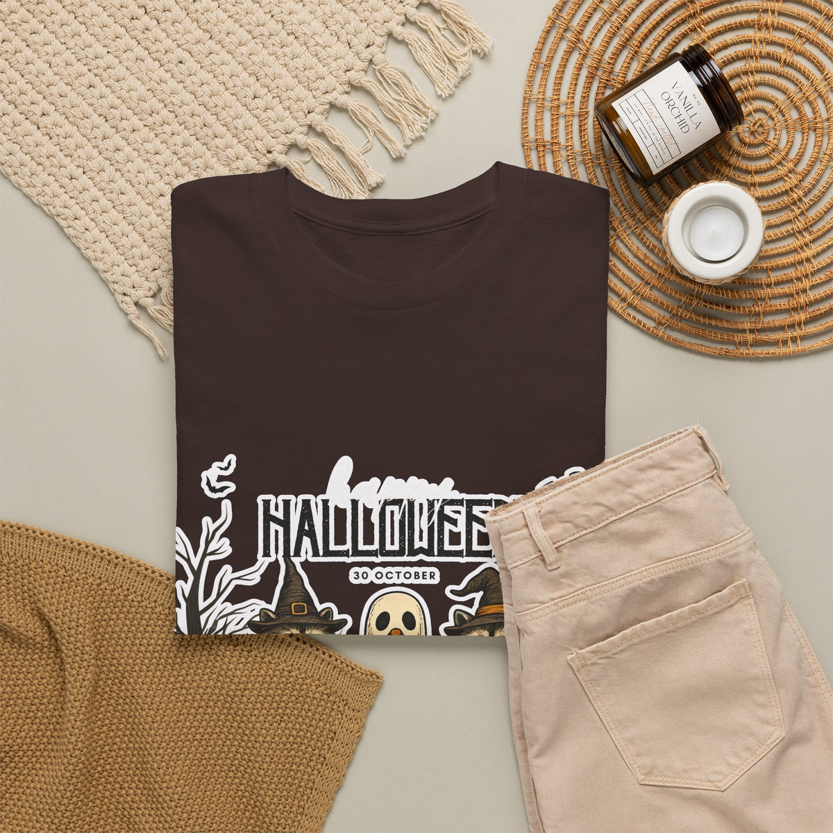 Halloween Raccoon Ghost Pumpkin T‑Shirt — Cute Spooky Costume Trio Tee