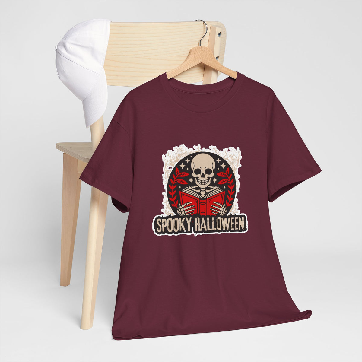 Spooky Halloween Skull Tee — Vintage Skeleton Reading Book Halloween T-Shirt