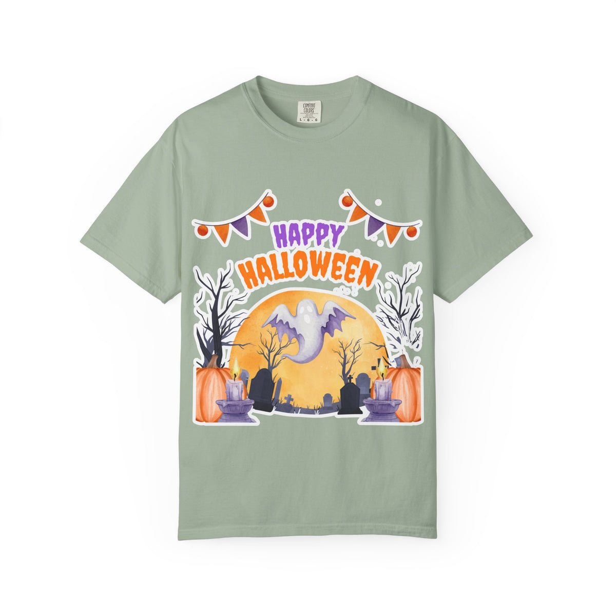 Happy Halloween T-Shirt — Ghost, Pumpkins & Graveyard Halloween Tee