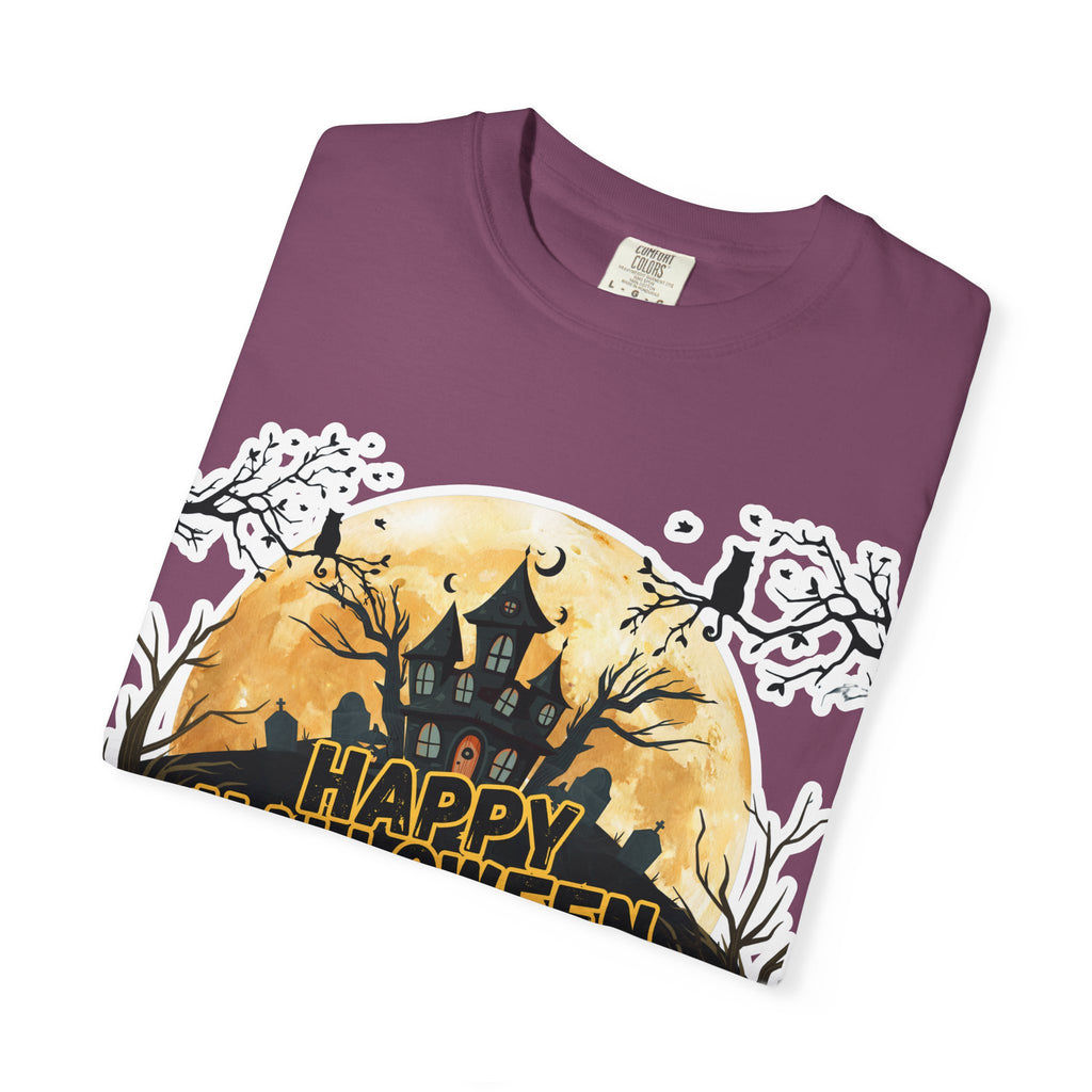 Halloween Haunted House T-Shirt — "Happy Halloween" Pumpkin Graphic Tee