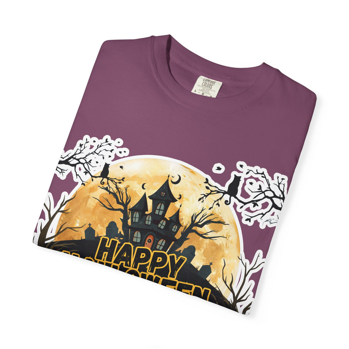 Halloween Haunted House T-Shirt — "Happy Halloween" Pumpkin Graphic Tee