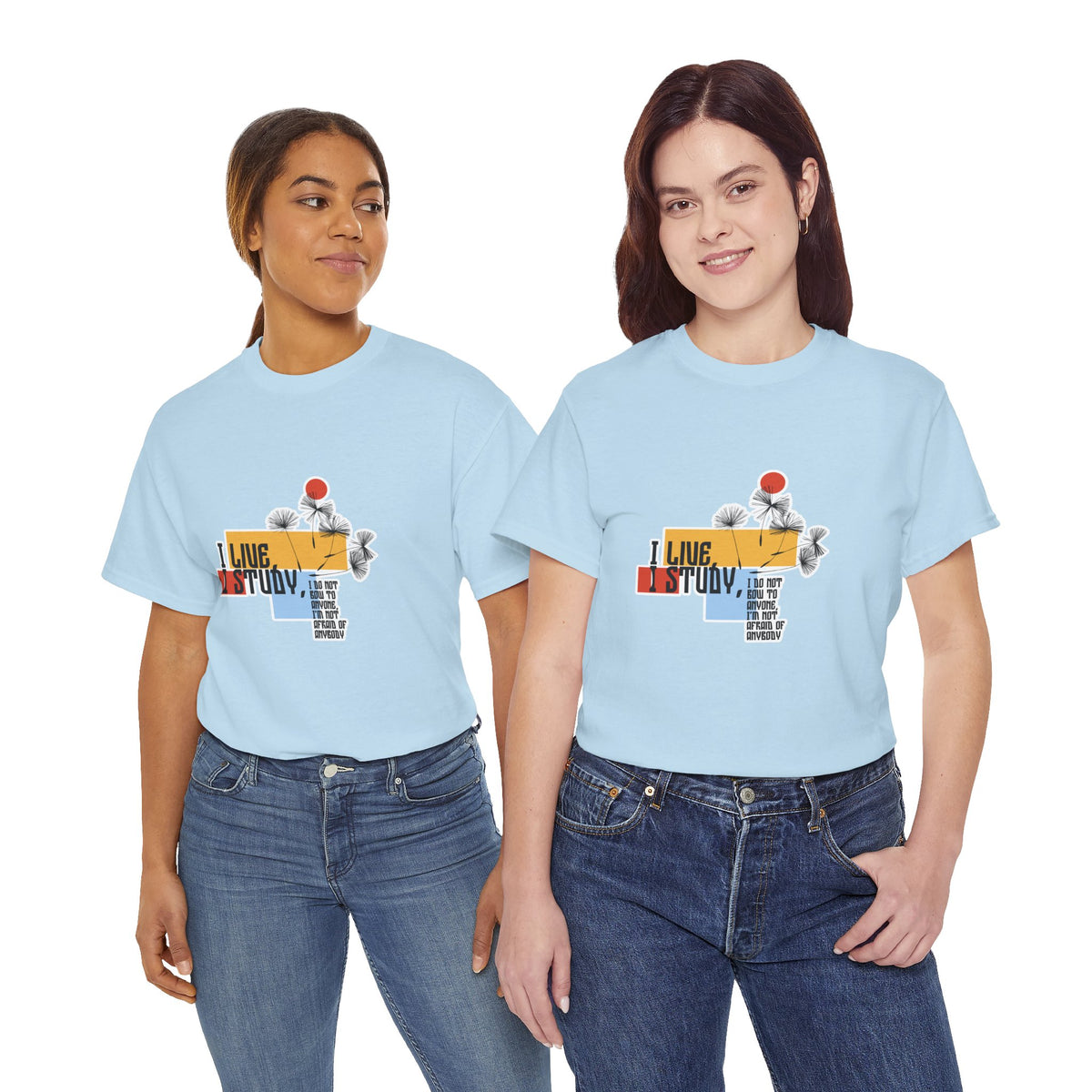 T-Shirt — I Live, I Study Graphic Tee (Minimalist Floral Collage)