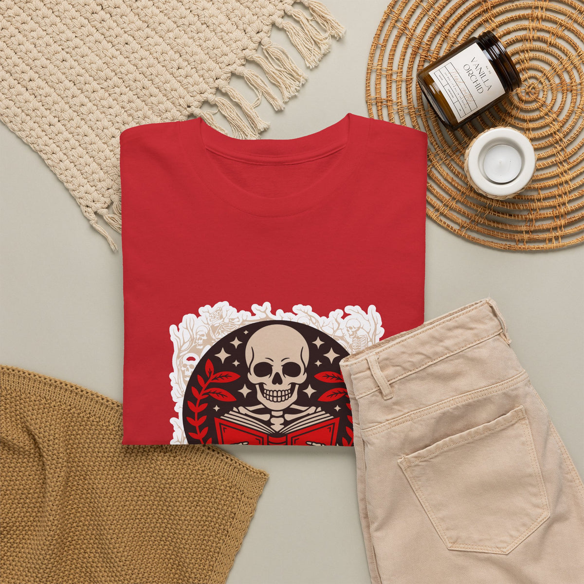 Spooky Halloween Skull Tee — Vintage Skeleton Reading Book Halloween T-Shirt