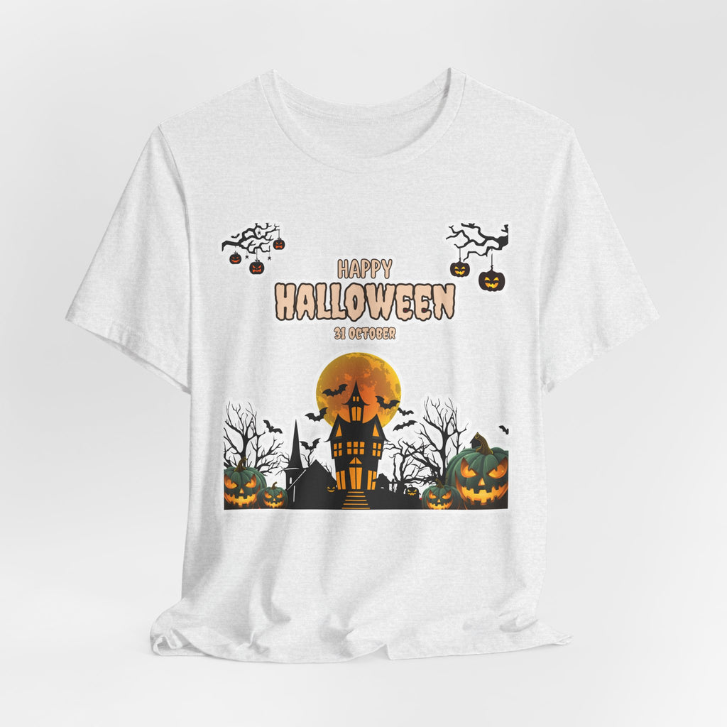 Halloween Haunted House T-Shirt — "Happy Halloween" Pumpkin Spooky Tee