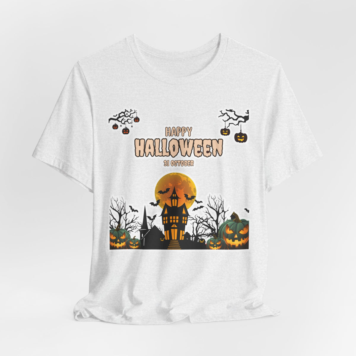 Halloween Haunted House T-Shirt — "Happy Halloween" Pumpkin Spooky Tee