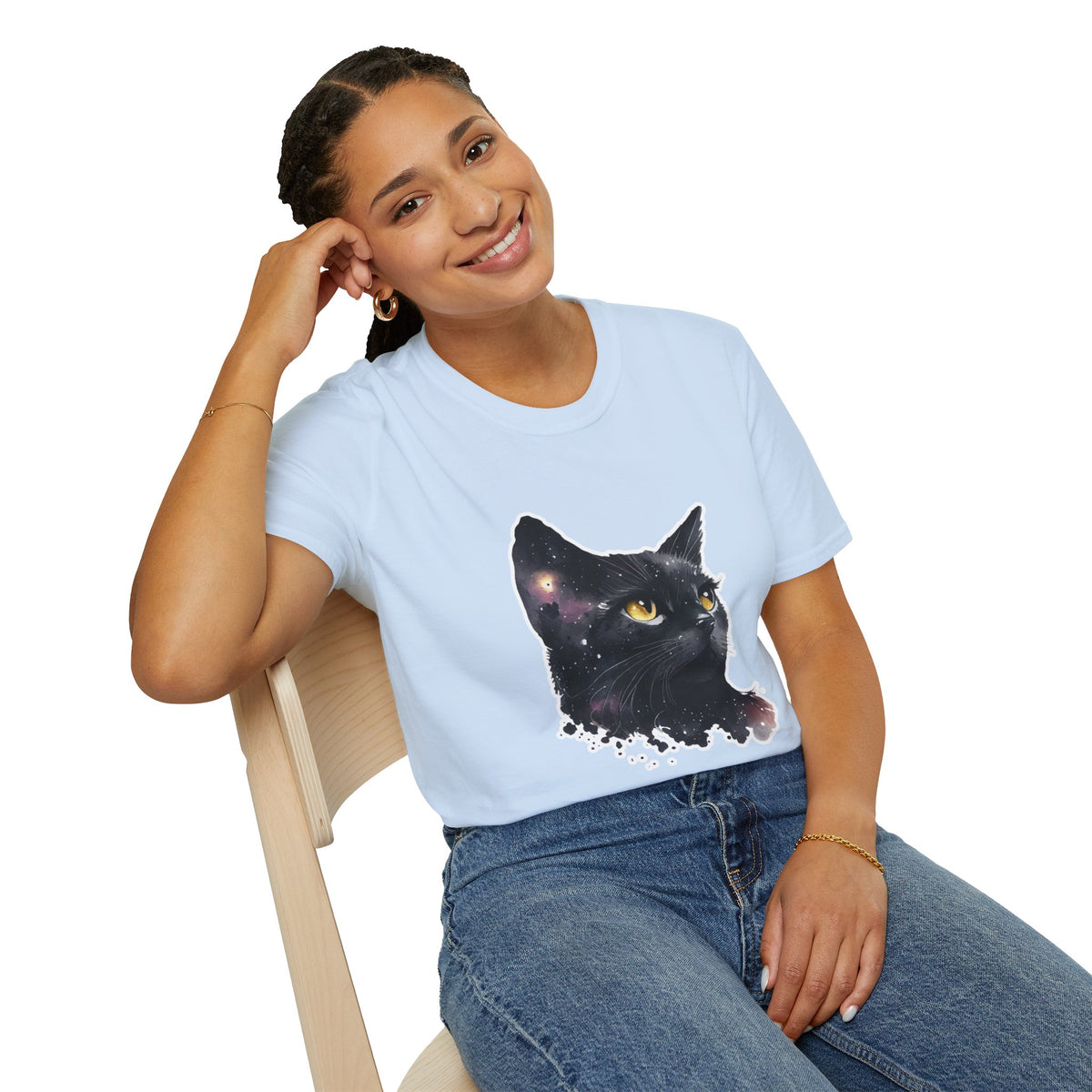 Galaxy Black Cat T-Shirt — Cosmic Cat Portrait Tee