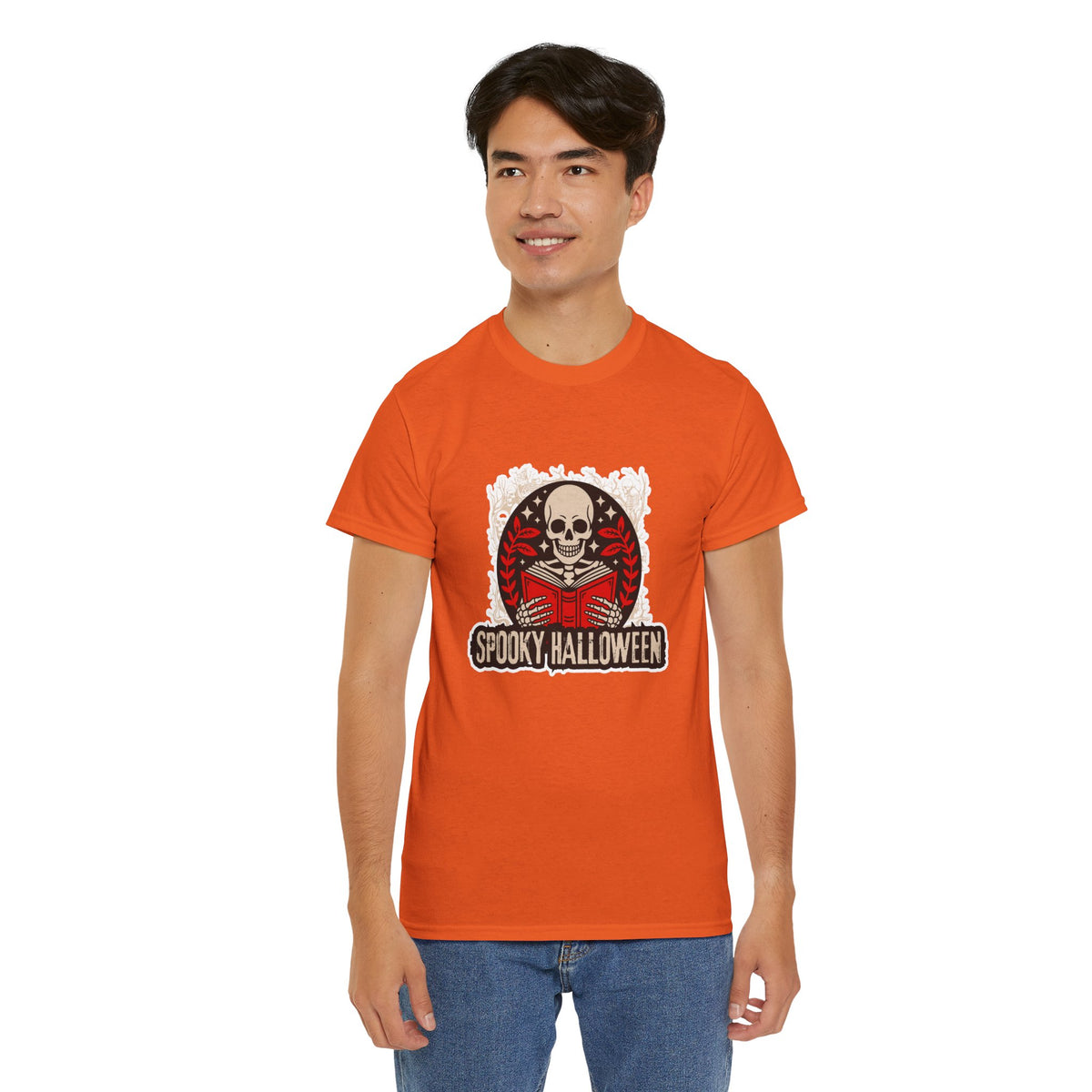 Spooky Halloween Skull Tee — Vintage Skeleton Reading Book Halloween T-Shirt