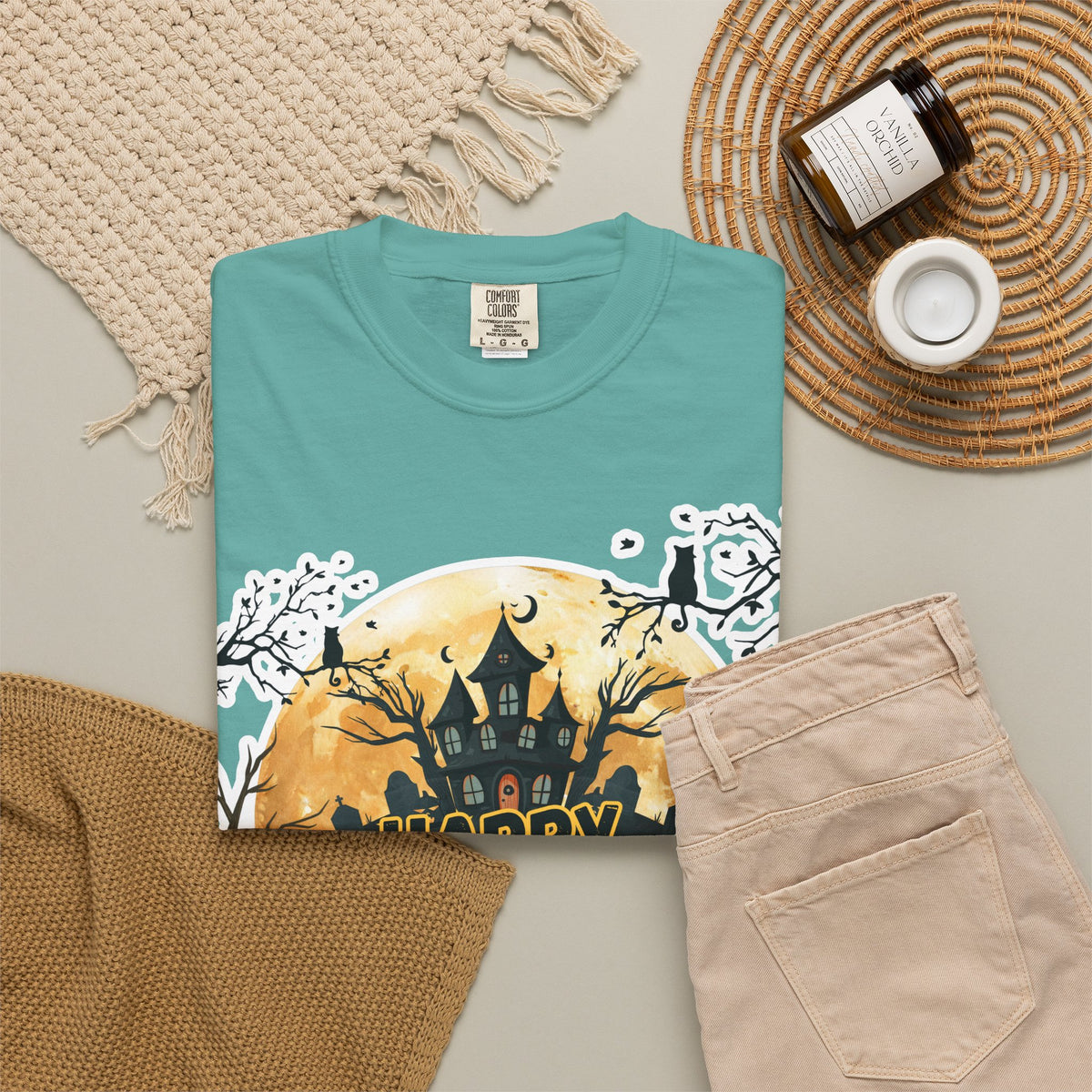 Halloween Haunted House T-Shirt — "Happy Halloween" Pumpkin Graphic Tee