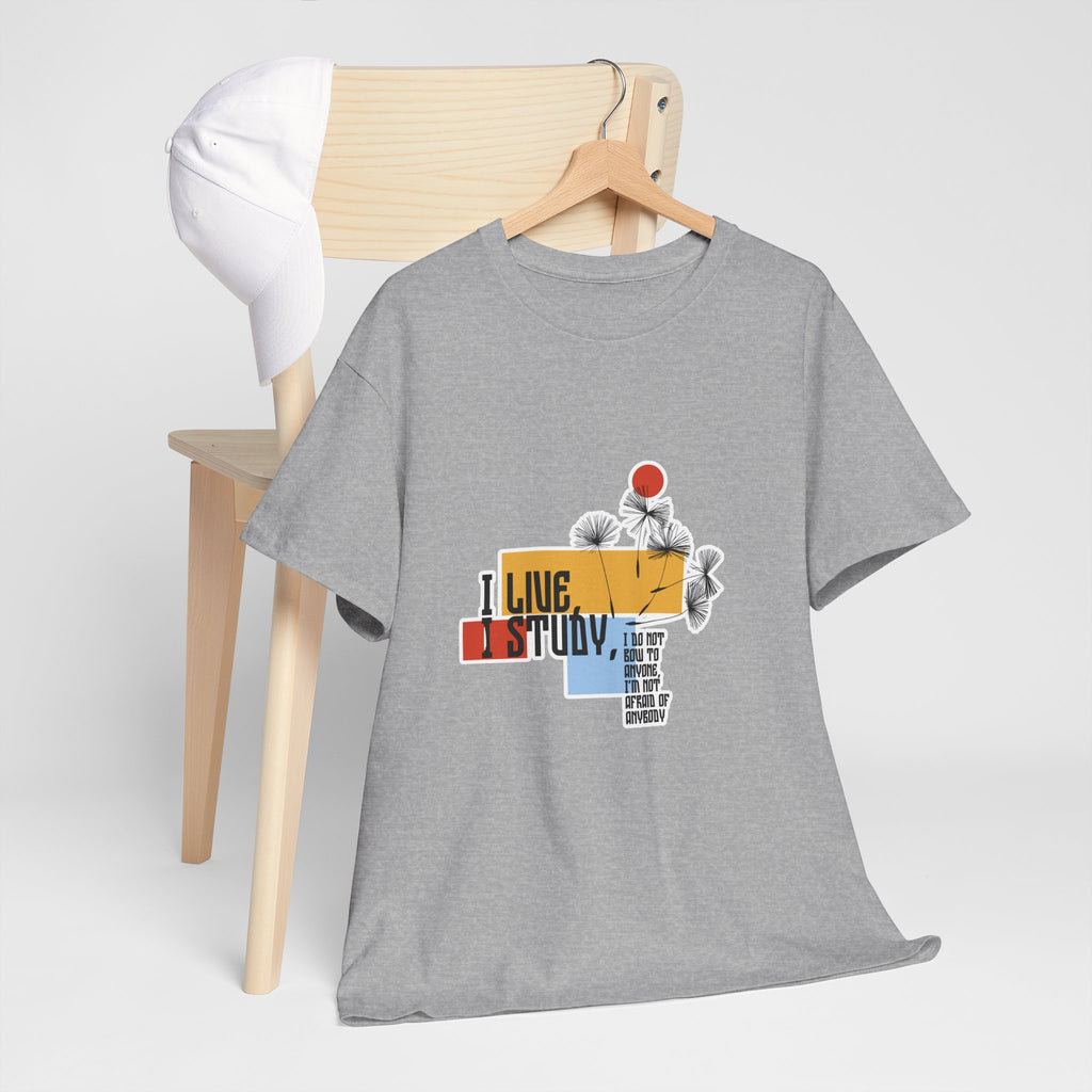 T-Shirt — I Live, I Study Graphic Tee (Minimalist Floral Collage)