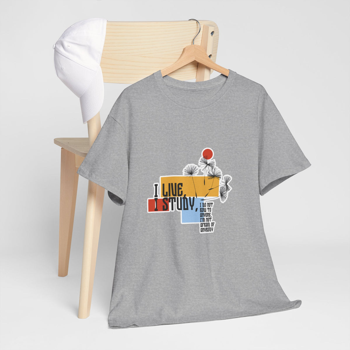 T-Shirt — I Live, I Study Graphic Tee (Minimalist Floral Collage)